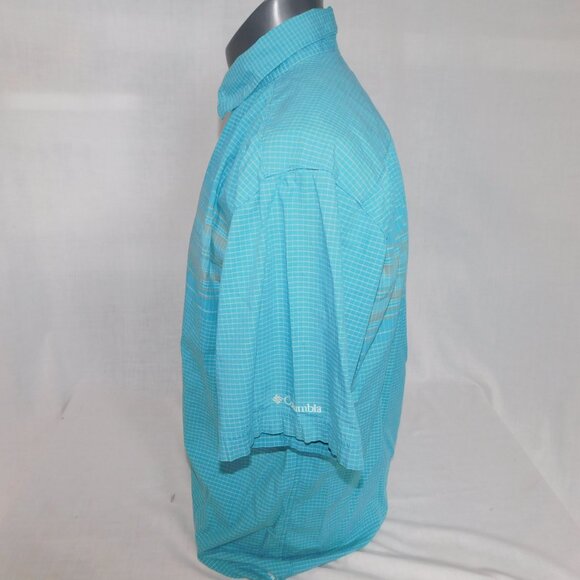 Columbia Mens L Blue Gray White Check Short Sleeve Button Front Shirt - Picture 5 of 7